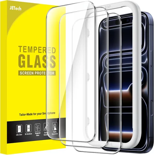 JETech Protector de Pantalla para iPhone 17 Pro de 6.3 Pulgadas, Película de Vidrio Templado con Herramienta de Fácil Instalación, Dureza 9H,