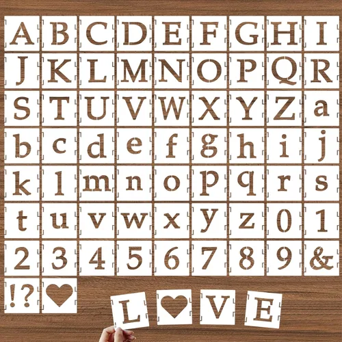 plantillas de letras del alfabeto de 4 pulgadas, kit de plantillas de dibujo entrelazadas de 65 piezas de plástico reutilizable para números de