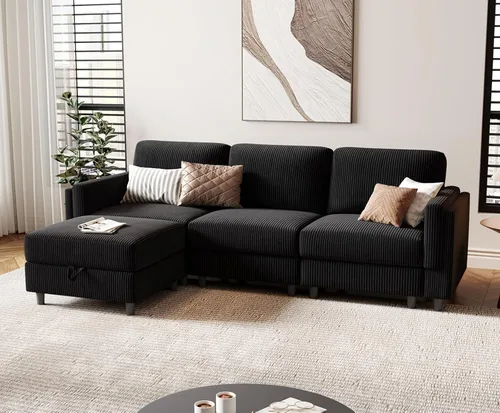 Miniatura 13 de KKL Sofá modular de 84 pulgadas, sofás de 3 plazas para sala de estar con almacenamiento, sofá modular de asiento profundo seccional, funda