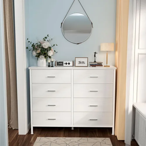 Miniatura 6 de BOLUO Cómoda Blanca para Dormitorio de 8 Cajones, Cómoda Ancha Soporte de TV para TV de 50", Cómodas y Aparadores con Cajones, Cómoda de Tela