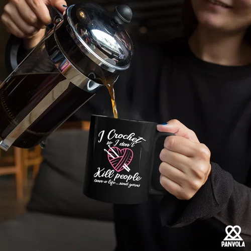 Miniatura 5 de Taza de cerámica con texto en inglés "I Crochet So I Don't Kill People", regalos de ganchillo para abuela, tía, mamá, 11 onzas, color negro