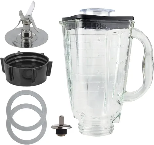 Miniatura 9 de Juego de 6 tarros de vidrio con tapa cuadrada de 5 tazas con cuchilla Fusion compatible con licuadoras Oster