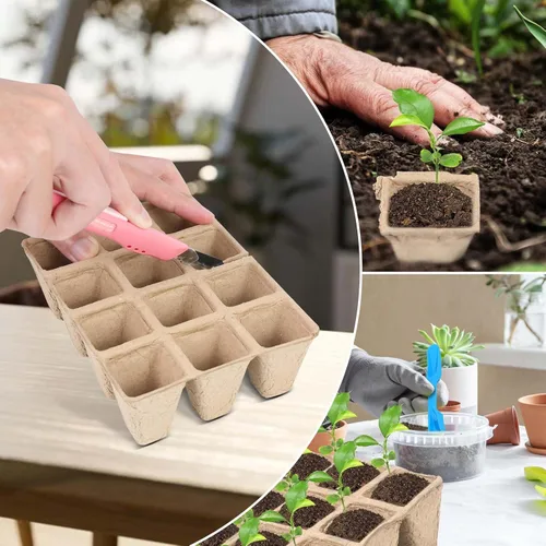Miniatura 4 de 10 paquetes de bandejas de inicio de plántulas, 120 celdas biodegradables macetas de iniciación de semillas, kit de bandeja de germinación