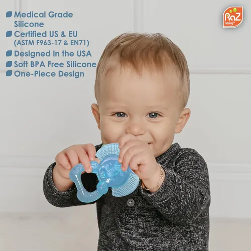 Miniatura 3 de RaZbaby Elfy-Yummy - Juguete para aliviar la dentición, diseño de elefante, silicona de grado médico con cerdas ultra suaves para calmar
