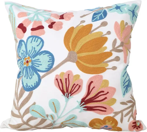 Miniatura 26 de Fundas bordadas decorativas para almohada de 18 x 18 pulgadas. Funda de cojín para sofá, cama, silla, funda de almohada 100% de algodón de 18 x 18