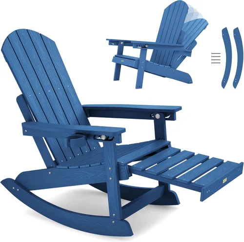 Miniatura 15 de YEFU Sillas Adirondack con otomana retráctil: sillas mecedoras Adirondack de gran tamaño, respaldo alto ajustable de 5 niveles, balancín para Gris