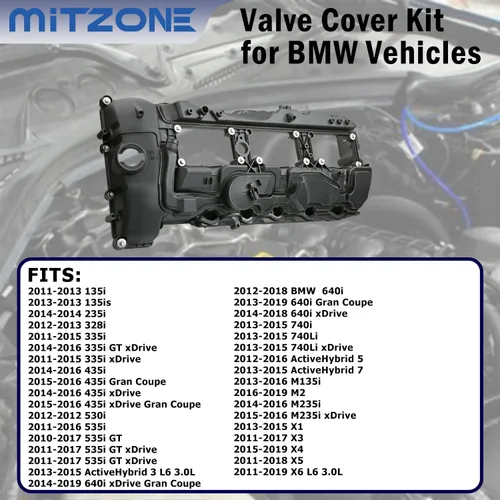 Miniatura 3 de MITZONE Juego de pernos con junta para tapa de válvulas del motor N55 y tapa de aceite para BMW 2010-2017 335i 535i 2011-2019 X5 X3 X6 2013-2015