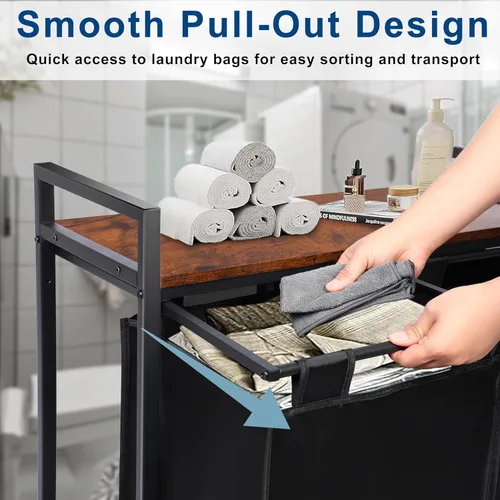 Miniatura 4 de Whitmor Organizador de ropa sucia, cesta de lavandería de 92 litros con estante y 2 bolsas extraíbles, 2 x 12.1 galones (46 litros), 28.8 x 13 x