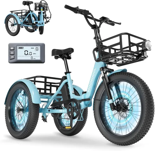 Miniatura 13 de MOONCOOL Foldable Electric Tricycle for Adults, 20" Aluminum Etrike Fat Tire, Rated 500W 48V 15Ah Rear Differential, Front Suspension, 15.5MPH
