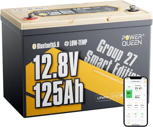 Miniatura 13 de Power Queen LiFePO4 de 12.8 V 100 Ah, función de corte de baja temperatura mejorada, BMS de 100 A integrado, celda de batería de grado A, hasta más