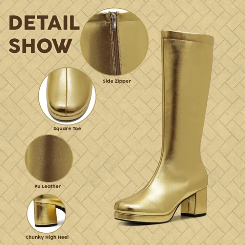 Miniatura 4 de CYNLLIO Botas de media pantorrilla para mujer, botas de plataforma de tacón alto grueso, botas de moda de piel sintética de color sólido, botas