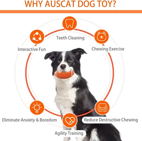 Miniatura 2 de AUSCAT Juguete de fútbol chirriante para perros, juguete masticable para perros, pelota de goma resistente para perros medianos y grandes, verde
