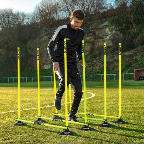 Miniatura 6 de FORZA Juego de obstáculos ajustables Pro Entrenamiento de velocidad y agilidad con bases de goma o picos de tierra para mayor estabilidad