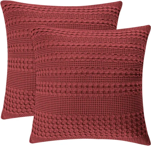 Miniatura 80 de PHF Fundas de almohada con tejido de gofre de 24" x 24", paquete de 2, funda de almohada cuadrada 100% algodón para decoración de ropa de cama, sin