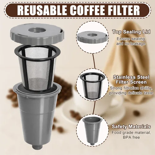 Miniatura 3 de Podoy Filtros de café reutilizables compatibles con B30 B40 B50 B60 B70 K10 MINI Plus K15 K40/45 K55 K60/65 K70/75/79 series 5048 Old Mode Gris