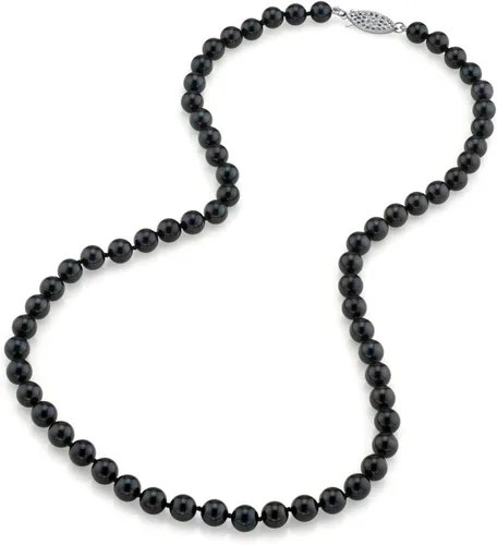 The Pearl Source Collar redondo de oro de 14 quilates de 6.0 a 0.256 in, color negro genuino japonés Akoya de perlas cultivadas en agua salada de 20