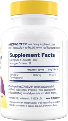 Miniatura 7 de Dr's Hope Vitamina B12 1000 mcg, 120 tabletas masticables, suministro para 4 meses, 1 tableta diaria – Puede apoyar la energía, el metabolismo
