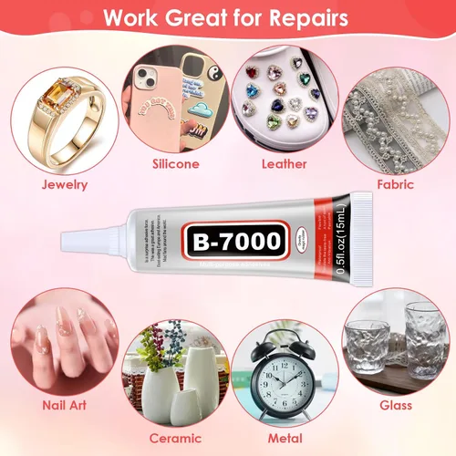 Miniatura 6 de 5 unidades de 0.5 onzas líquidas B7000 Super Glue, pegamento transparente B-7000 con diamantes de imitación, pegamento flexible para manualidades