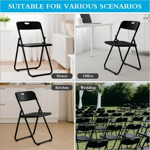 Miniatura 7 de Paquete de 10 sillas plegables de plástico negro, asientos comerciales apilables portátiles para interiores y exteriores con marco de acero