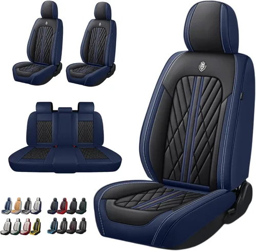 Miniatura 23 de Juego de fundas de asiento de automóvil de cuero nappa impermeables y transpirables de ajuste universal, cojín protector para vehículo automotriz