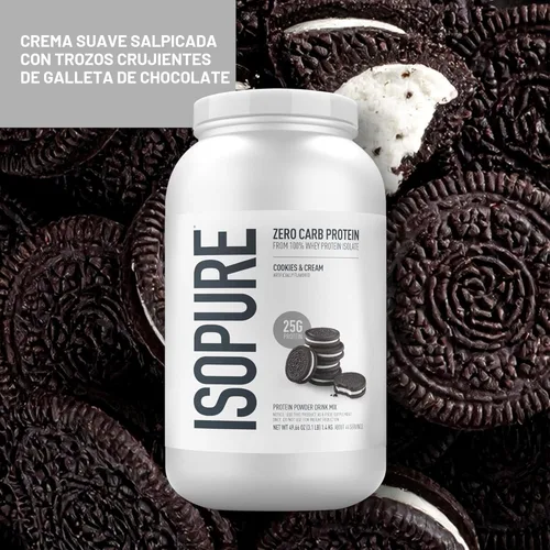 Miniatura 3 de Isopure Zero Carb 100% Proteína Pura de Suero Aislado en Polvo, Libre de Lactosa, Libre de Gluten, Con Vitaminas, Galletas y Crema, 25g de Proteína