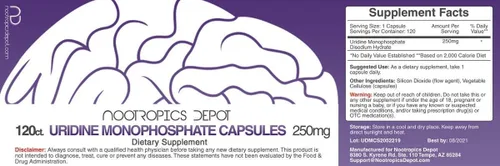 Miniatura 2 de Nootropics Depot Cápsulas de monofosfato de uridina 120 unidades 250 mg