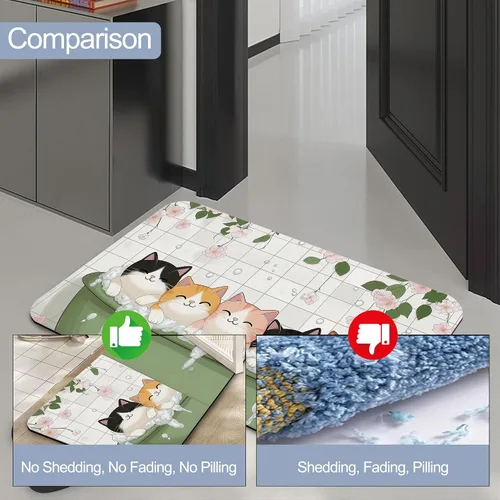 Miniatura 4 de Alfombras de baño de diatomáceas, bonita decoración de baño de gatos, alfombra de baño antideslizante con flores rosadas, de secado rápido, fácil