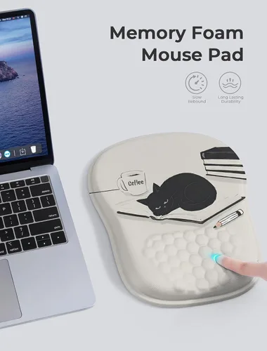 Miniatura 5 de Alfombrilla de mouse ergonómica con bonito diseño de gato negro, para aliviar el dolor del túnel carpiano, área de mouse 65% utilizable, 01 Lindo