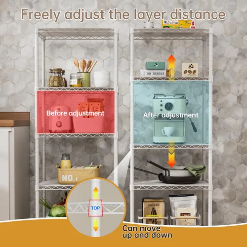 Miniatura 4 de SINGAYE 5 estantes pequeños de alambre para cocina, despensa, cerca de la casa, organizadores y almacenamiento, estante para baño, sala de Blanco