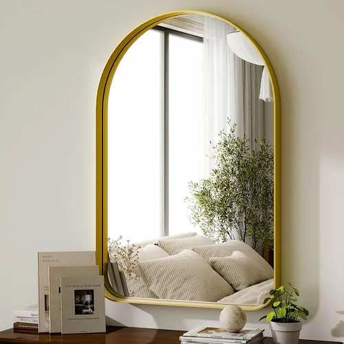 Miniatura 10 de GLSLAND Espejo de baño arqueado de 24 x 36 pulgadas para pared, marco de aleación de aluminio, espejo montado en la pared para decoración de baño