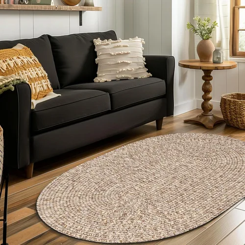 Miniatura 11 de Super Area Rugs Rustic Farmhouse Living - Alfombra trenzada reversible para interiores y exteriores, fabricada en Estados Unidos, color marrón