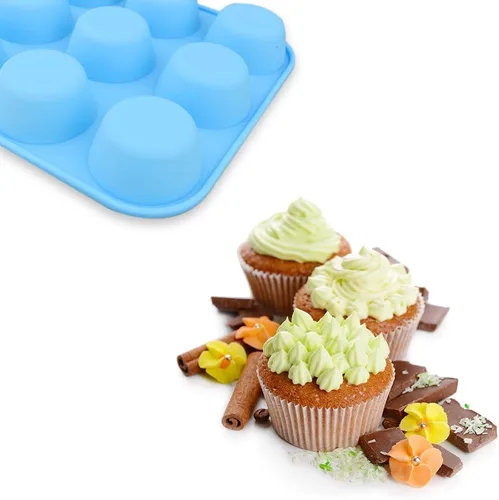 Miniatura 4 de homEdge Molde de silicona para magdalenas de 12 tazas, paquete de 2 moldes antiadherentes para magdalenas, tartas, bocados de huevo, color azul