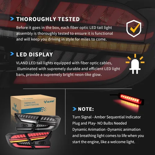 Miniatura 9 de VLAND Luces traseras LED compatibles con Honda Accord de 10ª generación 2018-2023 Lámparas traseras con animación dinámica luz de respiración