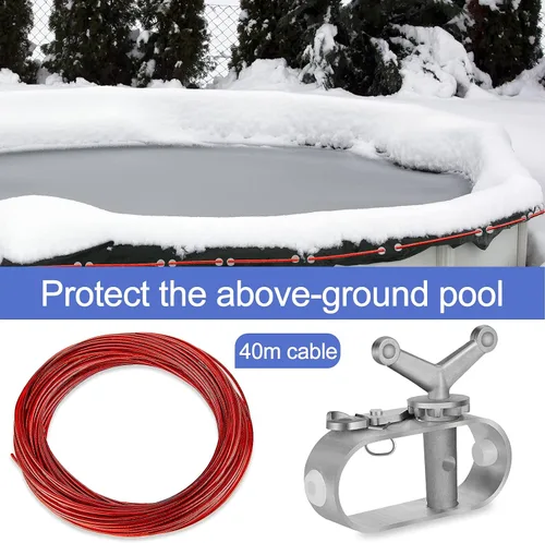 Miniatura 3 de Kit de cable y cabrestante de cubierta de piscina de 131 pies para piscinas sobre el suelo, cable de cubierta de piscina de 10 x 16 pulgadas