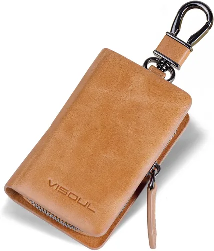Miniatura 9 de VISOUL Leather Car Key Fob Case Holder for Men and Women, Zipper Keychain Protector Cover with Metal Hook for House Keys