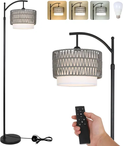 Miniatura 12 de Lámparas de pie doradas para sala de estar con control remoto y bombilla LED regulable, lámpara de pie de arco moderna con 3 temperaturas