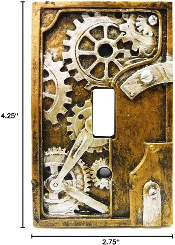 Miniatura 2 de Cubierta para placa de interruptor de luz Steampunk de resina de 4.25 pulgadas, gris/dorado