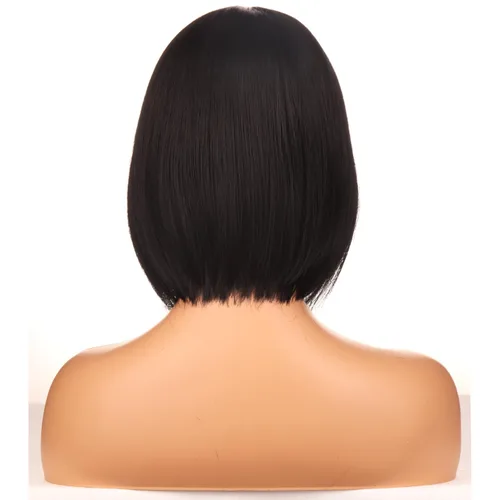 Miniatura 4 de BERON Pelucas negras estilo Bob de pelo corto liso para mujer, pelucas sintéticas negras naturales con parte media para uso diario en fiestas Negro