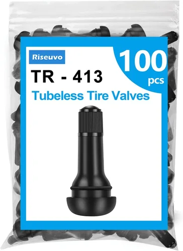 Miniatura 10 de Riseuvo 100 piezas TR412 - Vástagos de válvula de neumático a presión de goma – Sin cámara de 0.453 pulgadas, agujero de llanta apto