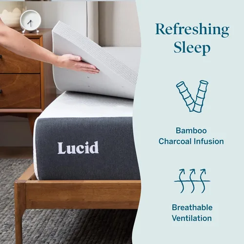 Miniatura 2 de Lucid Cubrecolchón de espuma viscoelástica con infusión de carbón de bambú de 2 pulgadas - Tamaño Twin - Control de humedad y olor - Ventilado