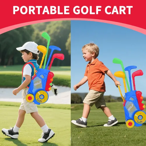 Miniatura 8 de Nattork Juego de golf para niños y niñas de 1, 2 y 3 años, carrito de golf mejorado para niños con 4 palos y 12 pelotas, juguete deportivo para Azul