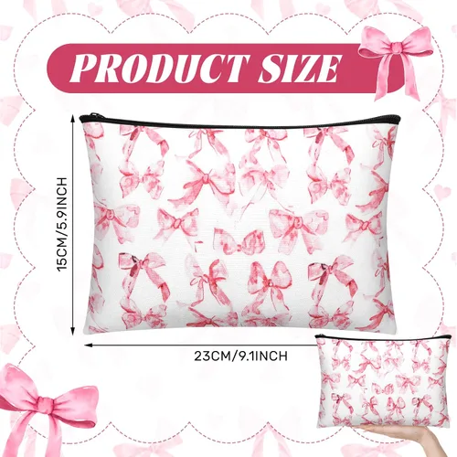 Miniatura 2 de Kacctyen 9 bolsas de maquillaje con lazo rosa para mujer, bolsa de cosméticos de coqueta a granel, bolsa de coqueta de regalo con cremallera