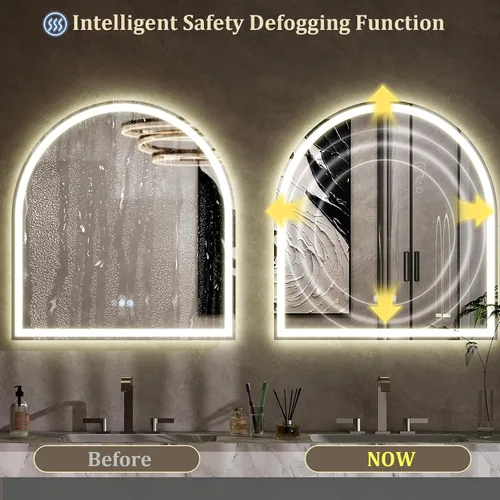 Miniatura 2 de BEAUTYPEAK Espejo de baño con arco LED de 34 x 30 pulgadas con luces, antiniebla, regulable, retroiluminado + iluminado frontal, espejo de tocador
