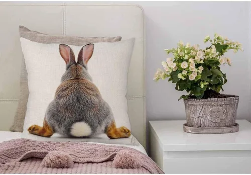 Miniatura 4 de WONDERTIFY Funda de almohada para sofá con diseño de conejo gris aislado en fondo blanco - Funda de almohada de lino suave para decoración