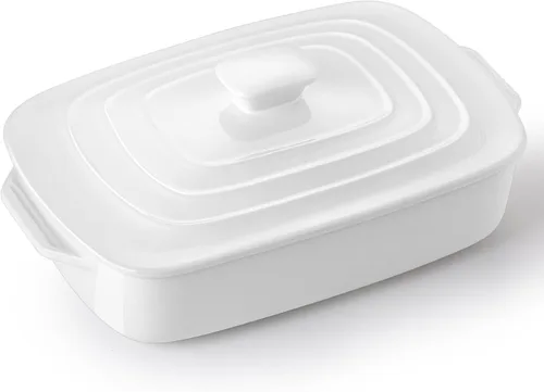 Miniatura 10 de Lareina Cacerola grande de cerámica con tapa, 4.0 cuartos de galón, platos cubiertos rectangulares de piedra para hornear para horno, cacerolas