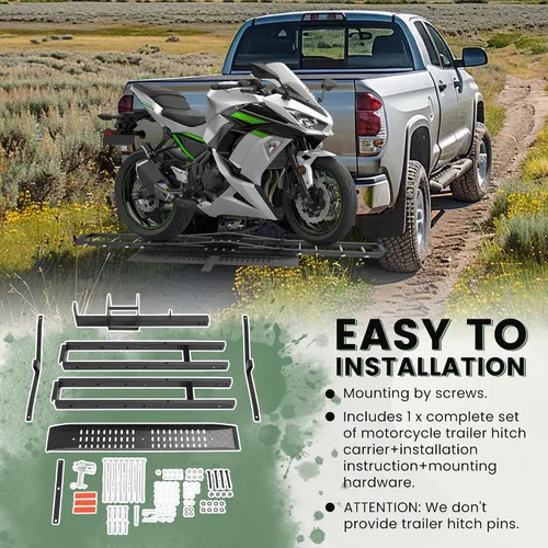 Miniatura 7 de ECOTRIC - Porta bicicletas de acero con recubrimiento en polvo, soporte de enganche para motocicletas, scooter y bicicletas de tierra, con rampa