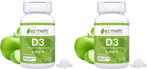 Miniatura 13 de EZ Melts D3, 5000 IU, vitaminas solubles, cero azúcar, sabor natural a manzana, libre de GMO, pastillas de disolución rápida, salud ósea e