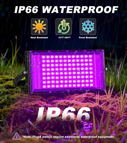 Miniatura 2 de Luz LED Negra de 100W IP66 Impermeable, Reflector de Luz Negra para Exteriores con Enchufe+Interruptor+Cable, para Halloween, Neón que Brilla