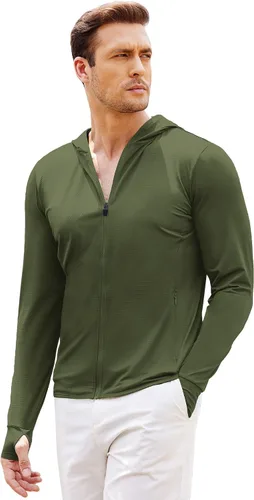 COOFANDY Chaqueta con Capucha para Hombre con Cremallera Completa UPF 50 Protección Solar Manga Larga Ligera Transpirable Camisas UV con Bolsillos