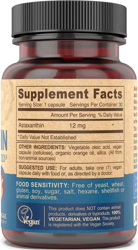 Miniatura 3 de DEVA Nutrición Vitaminas Astaxantina 12 mg, Vegano, Hecho de Microalgas Haematococcus Pluvialis, 30 cápsulas, 1 paquete